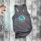 Tropical Tanks/ Summer Vibes Aqua Blue Sunset Palm Trees Hibiscus Beach Vacation Tank Top