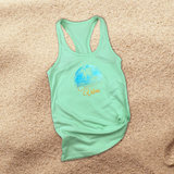 Tropical Tanks/ Summer Vibes Aqua Blue Sunset Palm Trees Hibiscus Beach Vacation Tank Top