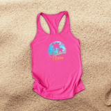 Tropical Tanks/ Summer Vibes Aqua Blue Sunset Palm Trees Hibiscus Beach Vacation Tank Top