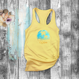 Tropical Tanks/ Summer Vibes Aqua Blue Sunset Palm Trees Hibiscus Beach Vacation Tank Top