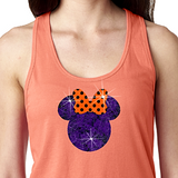 Minnie Mouse Halloween Glitter Tank Top/ Disney Minnie Mouse Glitter Tank/ Halloween Purple Minnie With Orange Polkadot Bow Vacation Tank