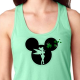 Disney St. Patrick’s Day Glitter Tank Top/ Mickey Silhouette Tinkerbell Glitter Shamrocks Tank/ Green Shamrocks Women’s Lucky Charm Tank