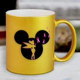 Disney Breast Cancer Awareness Mug / Mickey, Tinkerbell Pink Ribbons Pearl Metallic Coffee Mug/ Disney Cancer Awareness Mickey Mug Gift