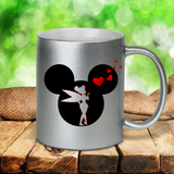 Disney Tinkerbell Mug / Mickey, Tinkerbell Red Hearts Pearl Metallic Coffee Mug/ Love Disney Mickey Mouse Heart Mug Gift