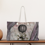 Steampunk Tote Rope Handle Bag/ Vintage Steampunk Glam Purple Airship, Skeleton Keys Large Weekender Beach Bag