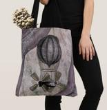Steampunk Tote/ Vintage Steampunk Glam Purple Airship, Skeleton Keys Large Bag