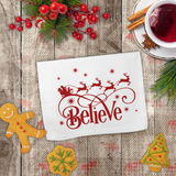 Christmas Towels/ Snowflakes Believe In Santa Red Reindeer And Sleigh Waffle Weave Kitchen Dish Towel Holiday Decoration Gift