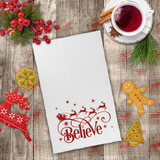 Christmas Towels/ Snowflakes Believe In Santa Red Reindeer And Sleigh Waffle Weave Kitchen Dish Towel Holiday Decoration Gift