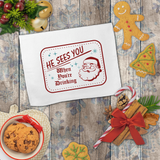 Christmas Santa Towels/ Funny He Sees You When You’re Drinking Retro Santa Advertisement Waffle Weave Kitchen Dish Towel Holiday Gift