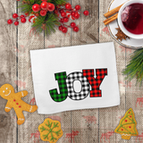 Christmas Towels/ Joy Red, Green, Black And White Plaid Country Holiday Farmhouse Waffle Weave Kitchen Dish Towel Holiday Decoration Gift