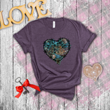 Valentine Shirts/ Gothic Grunge Teal Blue Animal Leopard, Giraffe Print Heart With Barbed Wire T shirts