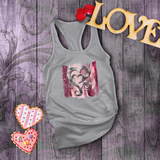 Valentine Tanks/ Silver Gray Heart With Burgundy And Pink Brushtroke Background Tank Tops