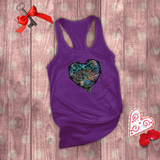 Valentine Tanks/ Gothic Grunge Teal Blue Animal Leopard, Giraffe Print Heart With Barbed Wire Tank Tops