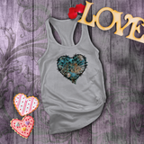Valentine Tanks/ Gothic Grunge Teal Blue Animal Leopard, Giraffe Print Heart With Barbed Wire Tank Tops