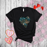 Valentine Shirts/ Gothic Grunge Teal Blue Animal Leopard, Giraffe Print Heart With Barbed Wire T shirts