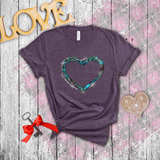 Valentine Shirts/ Animal Print Blue Gothic Grunge Distressed Heart Frame With Silver Barbed Wire T shirts