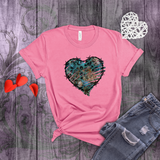Valentine Shirts/ Gothic Grunge Teal Blue Animal Leopard, Giraffe Print Heart With Barbed Wire T shirts