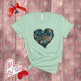 Valentine Shirts/ Gothic Grunge Teal Blue Animal Leopard, Giraffe Print Heart With Barbed Wire T shirts
