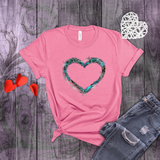 Valentine Shirts/ Animal Print Blue Gothic Grunge Distressed Heart Frame With Silver Barbed Wire T shirts
