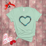 Valentine Shirts/ Animal Print Blue Gothic Grunge Distressed Heart Frame With Silver Barbed Wire T shirts