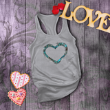Valentine Tanks/ Animal Print Blue Gothic Grunge Distressed Heart Frame With Silver Barbed Wire Tank Tops