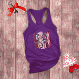 Valentine Tanks/ Silver Gray Heart With Burgundy And Pink Brushtroke Background Tank Tops