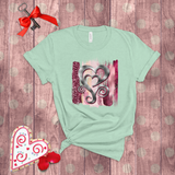 Valentine Shirts/ Silver Gray Heart With Burgundy And Pink Brushtroke Background T shirts
