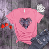 Valentine Shirts/ Distressed Purple Animal Print Gothic Heart With Rose Pink Barbed Wire Frame T shirts