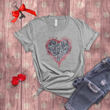 Valentine Shirts/ Gothic Grunge Gray Parchment Heart Skeleton Keys With Rose Pink Ivy Frame T shirts
