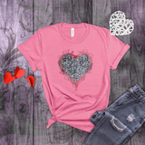 Valentine Shirts/ Gothic Grunge Gray Parchment Heart Skeleton Keys With Rose Pink Ivy Frame T shirts