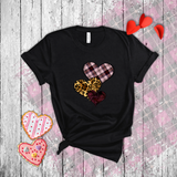 Valentine Shirts/ Heart Trio Animal Print, Pink Plaid And Burgundy With Barbed Wire Frames T shirts