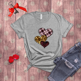 Valentine Shirts/ Heart Trio Animal Print, Pink Plaid And Burgundy With Barbed Wire Frames T shirts
