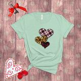 Valentine Shirts/ Heart Trio Animal Print, Pink Plaid And Burgundy With Barbed Wire Frames T shirts