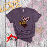 Valentine Shirts/ Heart Trio Animal Print, Pink Plaid And Burgundy With Barbed Wire Frames T shirts