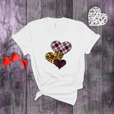 Valentine Shirts/ Heart Trio Animal Print, Pink Plaid And Burgundy With Barbed Wire Frames T shirts