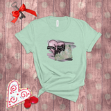 Valentine Shirts/ Gothic Pink Stitches Skeleton Heart Junk Journal Post Card T shirts