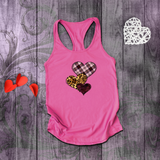 Valentine Tanks/ Heart Trio Animal Print, Pink Plaid And Burgundy With Barbed Wire Frames Tank Tops