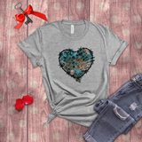 Valentine Shirts/ Gothic Grunge Teal Blue Animal Leopard, Giraffe Print Heart With Barbed Wire T shirts