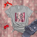 Valentine Shirts/ Silver Gray Heart With Burgundy And Pink Brushtroke Background T shirts