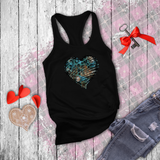 Valentine Tanks/ Gothic Grunge Teal Blue Animal Leopard, Giraffe Print Heart With Barbed Wire Tank Tops