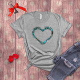 Valentine Shirts/ Animal Print Blue Gothic Grunge Distressed Heart Frame With Silver Barbed Wire T shirts