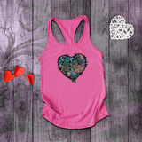 Valentine Tanks/ Gothic Grunge Teal Blue Animal Leopard, Giraffe Print Heart With Barbed Wire Tank Tops