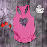 Valentine Tanks/ Distressed Purple Animal Print Gothic Heart With Rose Pink Barbed Wire Frame Tank Tops