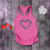 Valentine Tanks/ Animal Print Blue Gothic Grunge Distressed Heart Frame With Silver Barbed Wire Tank Tops