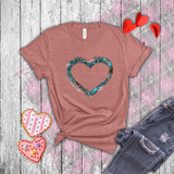 Valentine Shirts/ Animal Print Blue Gothic Grunge Distressed Heart Frame With Silver Barbed Wire T shirts