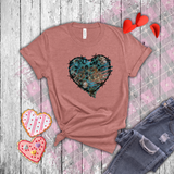 Valentine Shirts/ Gothic Grunge Teal Blue Animal Leopard, Giraffe Print Heart With Barbed Wire T shirts