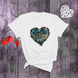 Valentine Shirts/ Gothic Grunge Teal Blue Animal Leopard, Giraffe Print Heart With Barbed Wire T shirts