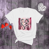 Valentine Shirts/ Silver Gray Heart With Burgundy And Pink Brushtroke Background T shirts