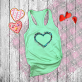 Valentine Tanks/ Animal Print Blue Gothic Grunge Distressed Heart Frame With Silver Barbed Wire Tank Tops