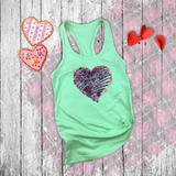 Valentine Tanks/ Distressed Purple Animal Print Gothic Heart With Rose Pink Barbed Wire Frame Tank Tops